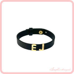 Customized Leather Bracelet With Gold Initials