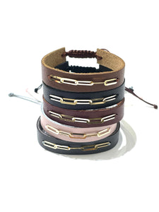 Leather Bracelet With Paperclip Chain