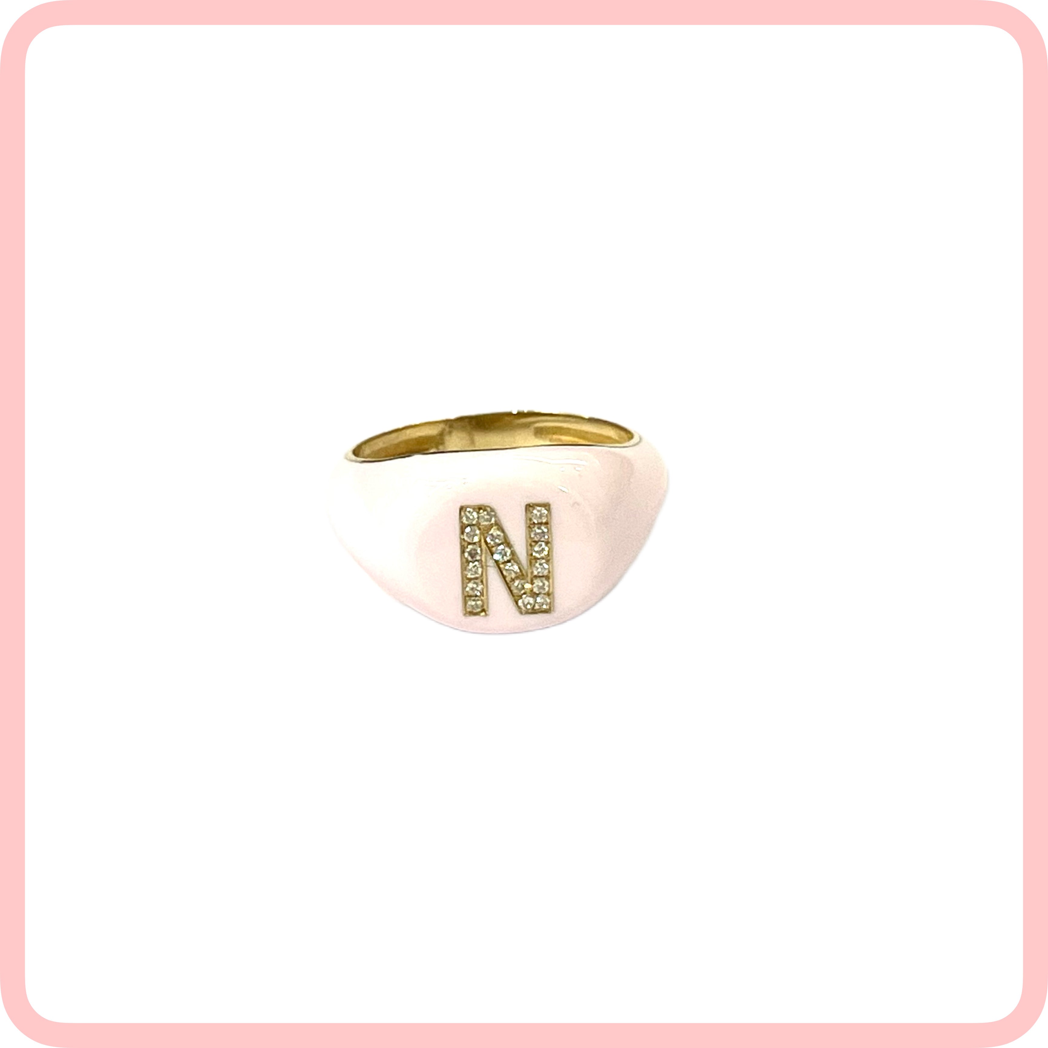 Customized Enamel Ring With Diamond Initial