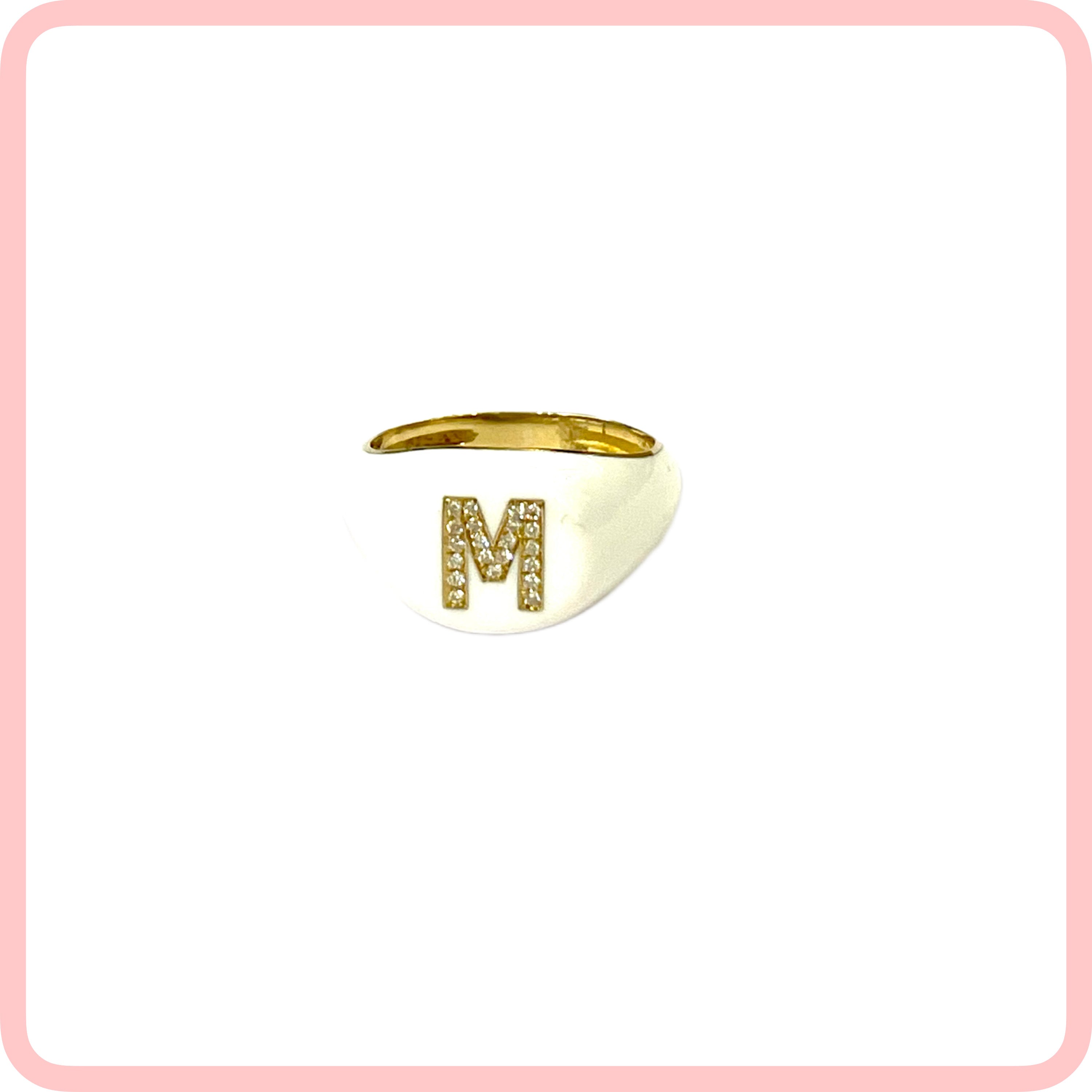 Customized Enamel Ring With Diamond Initial