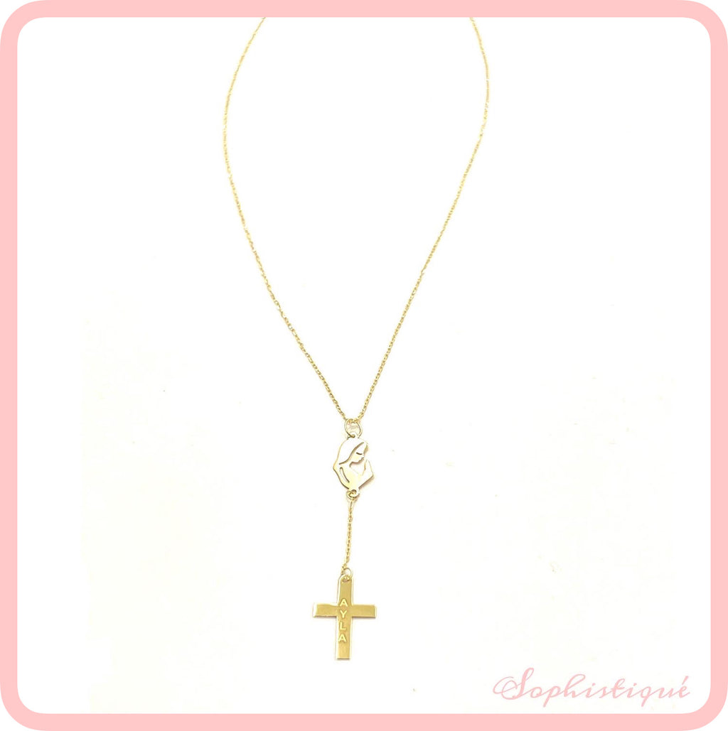 St. Mary And Cross Necklace With Name Engraving