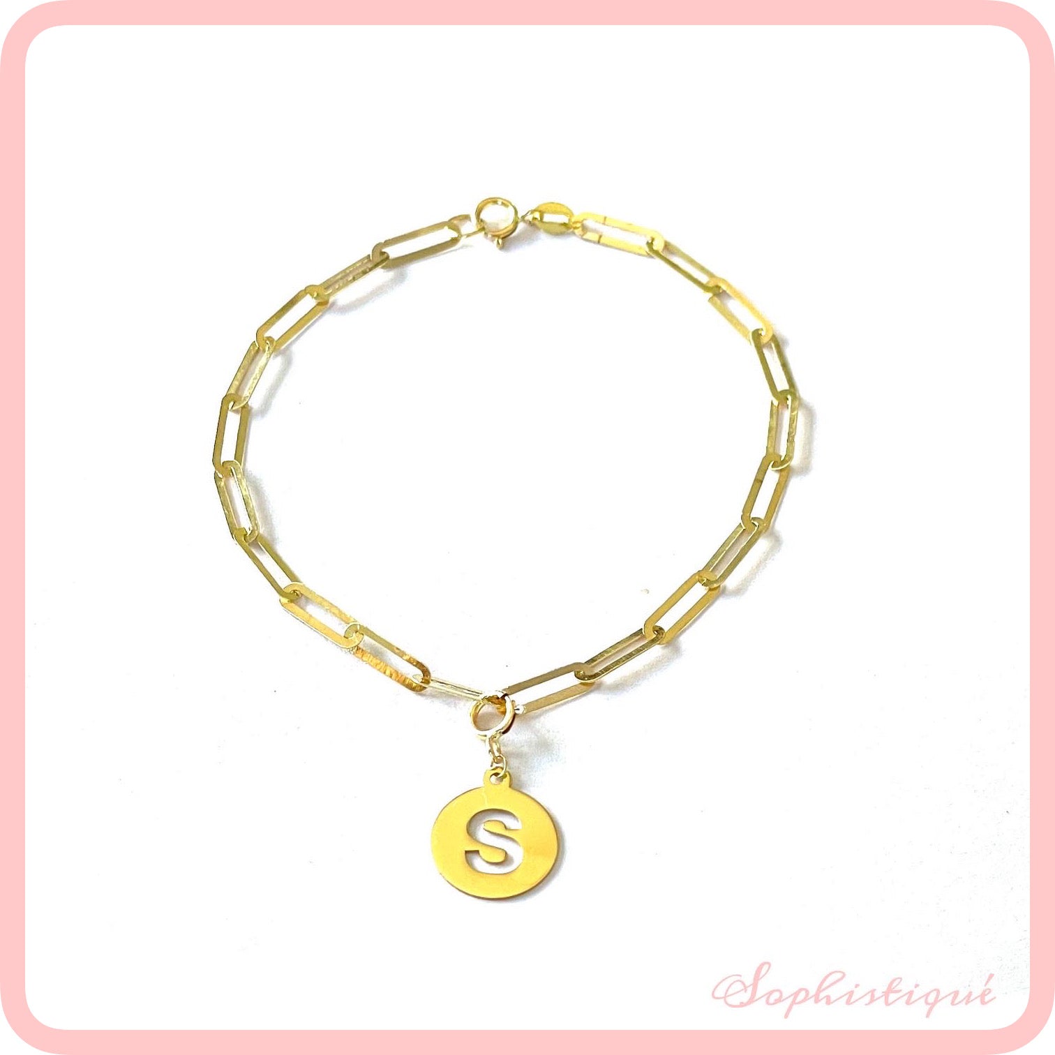 Customized Circle Initial On Paper Clip Bracelet