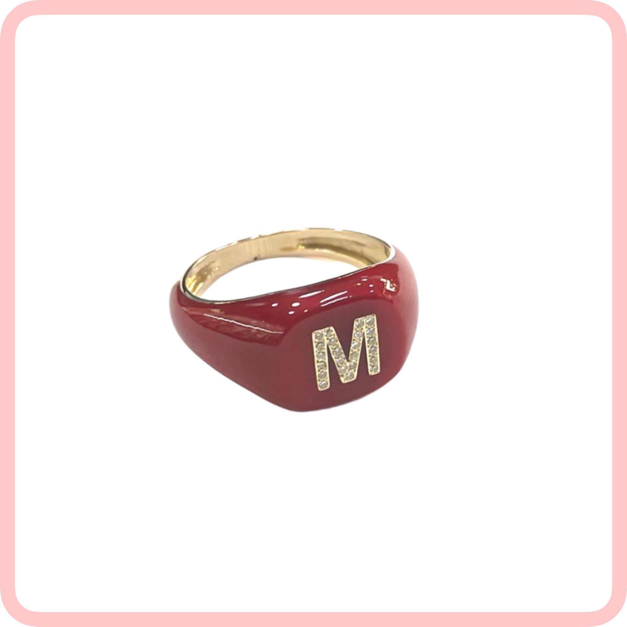Customized Enamel Ring With Diamond Initial